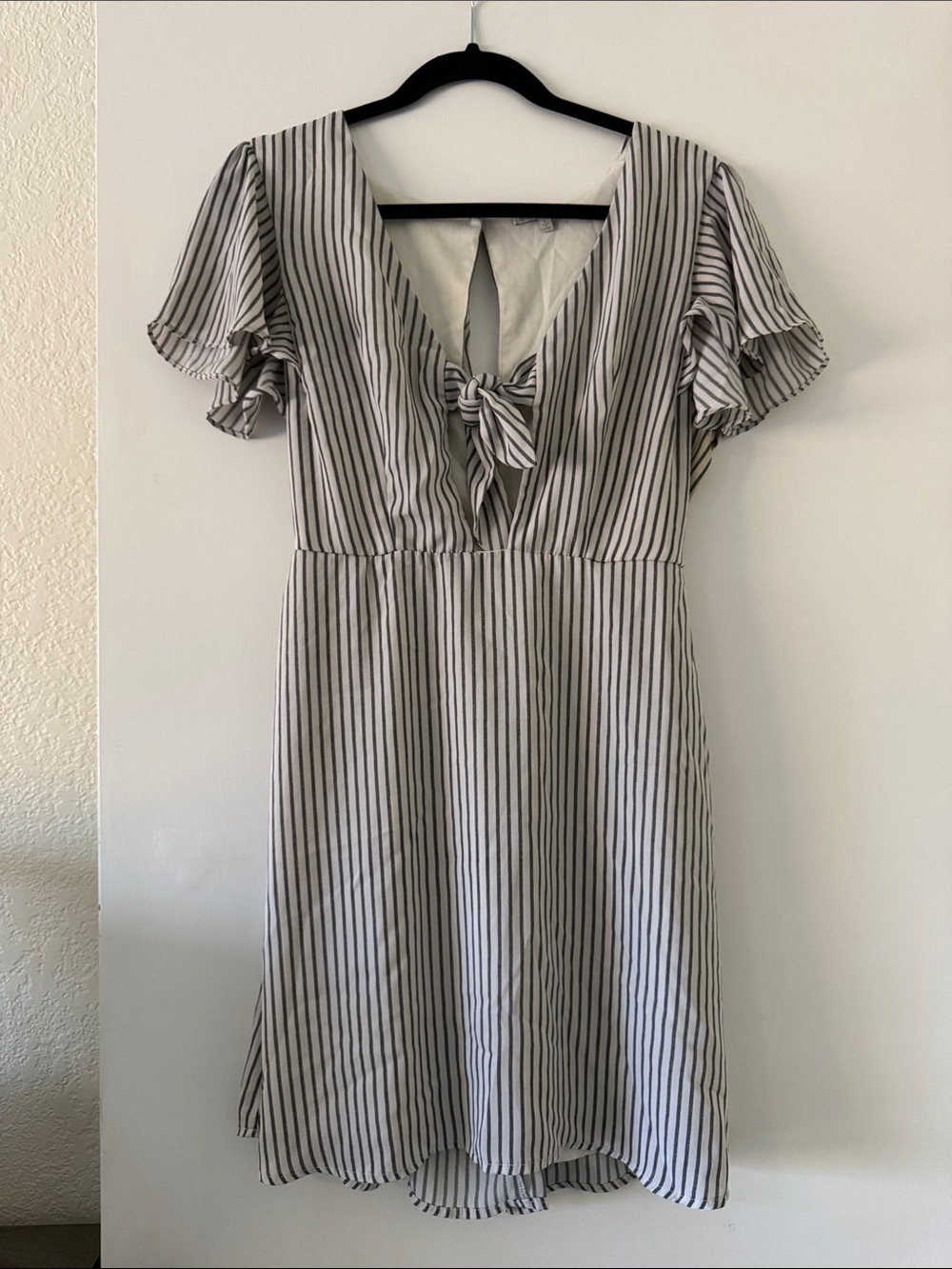 Charlotte Russe White Dress with Black Stripes and Front Tie